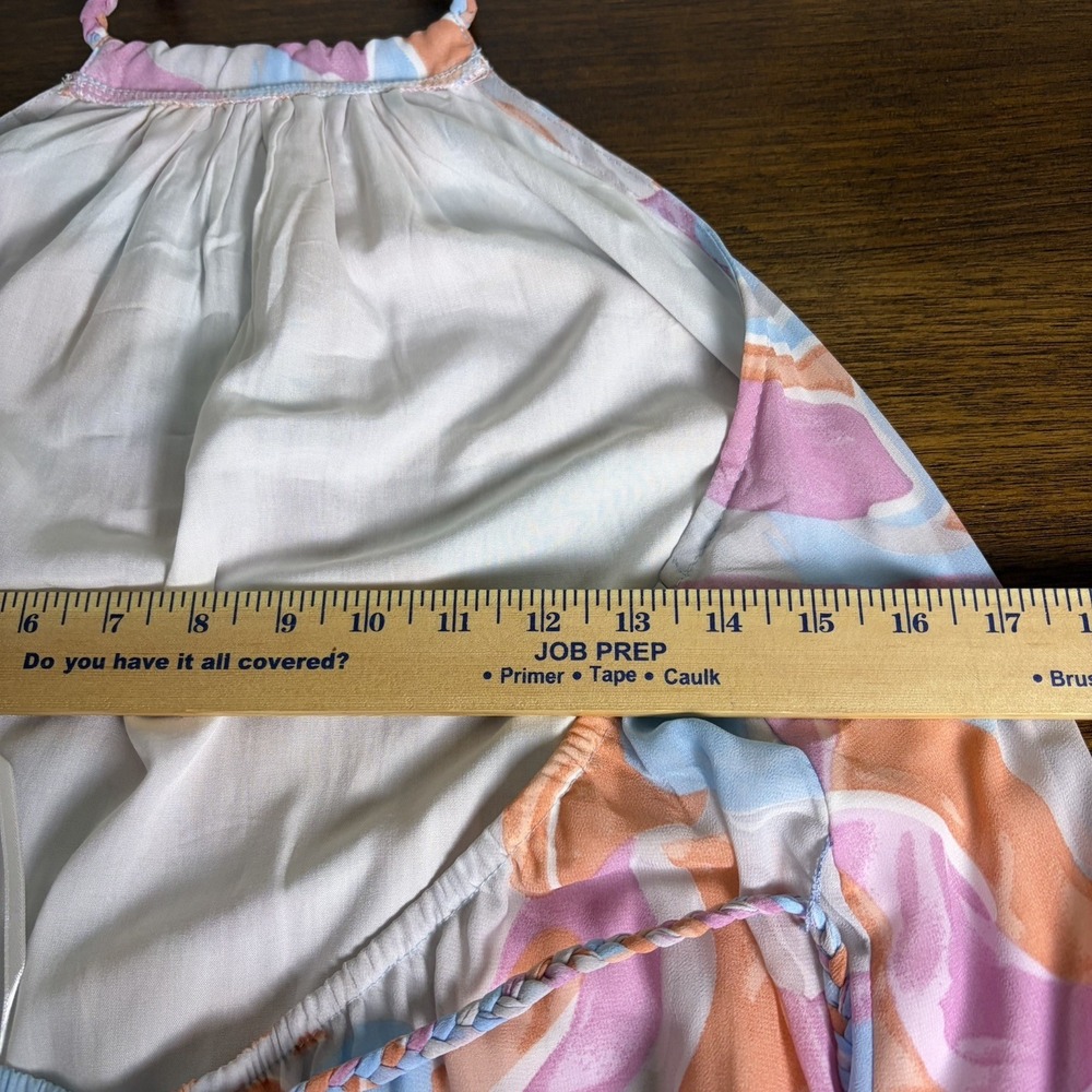 AAKAA Your New Muse Halter Maxi Dress Size S Pink Blue Abstract Resort NWT - Picture 7 of 10